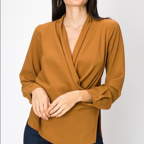 Tops - Mustard Faux Wrap Top